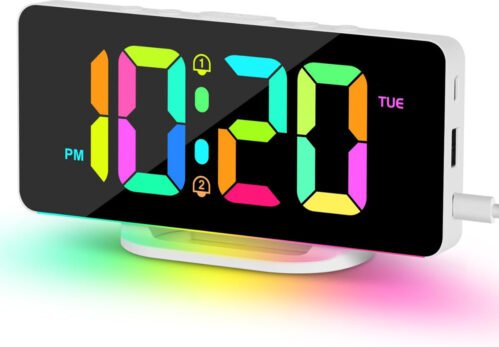 RGB Digital Alarm Clock with Color Changing Night Lights, Dual Alarms with Snooz