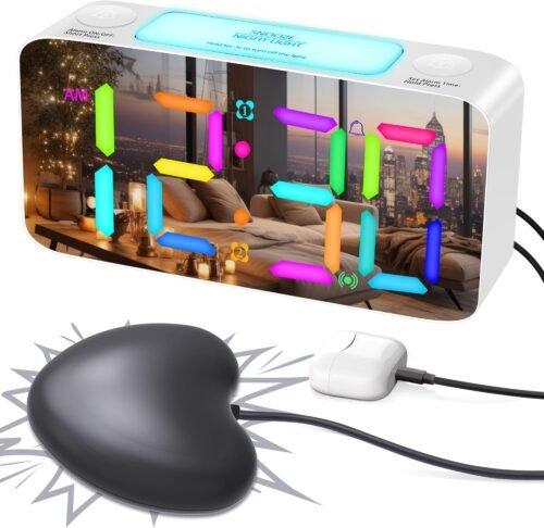 RGB Extra Loud Alarm Clock for Heavy Sleepers & Deaf, Vibrating Bed Shaker
