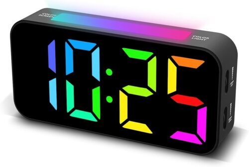 RGB Loud Alarm Clock Large Display, Dual Alarms, Night Light, Snooze, Dimmable