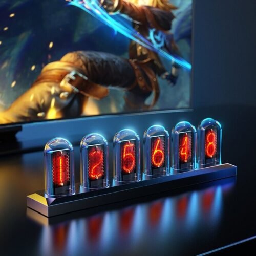 RGB Nixie IPS Tube Clock LED Pictures Glows Color Screen DIY Digital Desk Gaming
