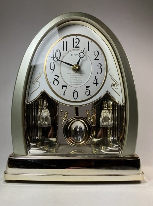 Rhythm 10” Mantle Desk Clock Japan Joyful Crystal Bells with Hourly Music