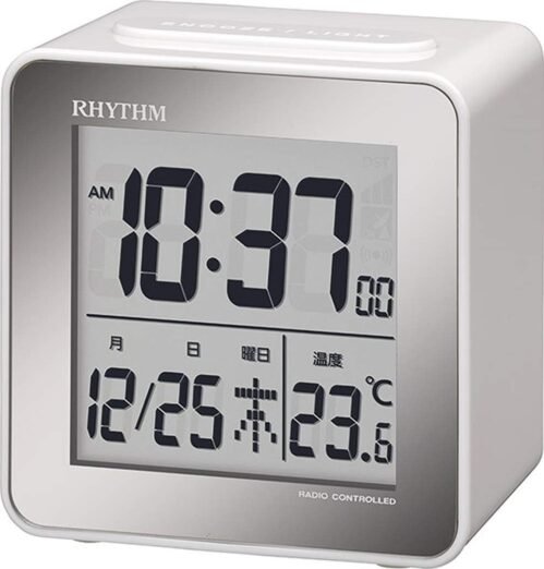 RHYTHM Alarm Clock Radio Clock Digital Small Cute Mini Cube Type White F
