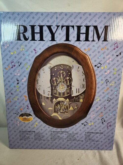 Rhythm Clock Small World, Swarovski, 30 Melodies, Christmas, Oak, New in Box