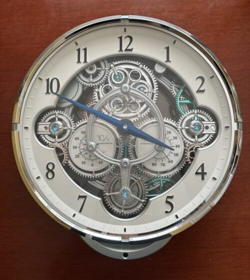 Rhythm "Gadget" Skeletonized Dial Magic Motion Wall Clock Made w/ Swarovski Crys