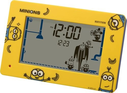 RHYTHM Minion Alarm Clock Funny Action Digital Clock Calendar Yellow 10x