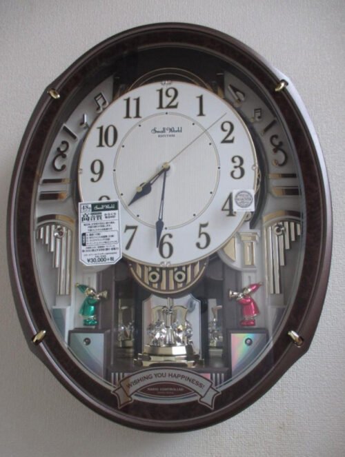 RHYTHM Wall Clock, Radio Watch, Karakuri Clock with 48 Tunes Melody