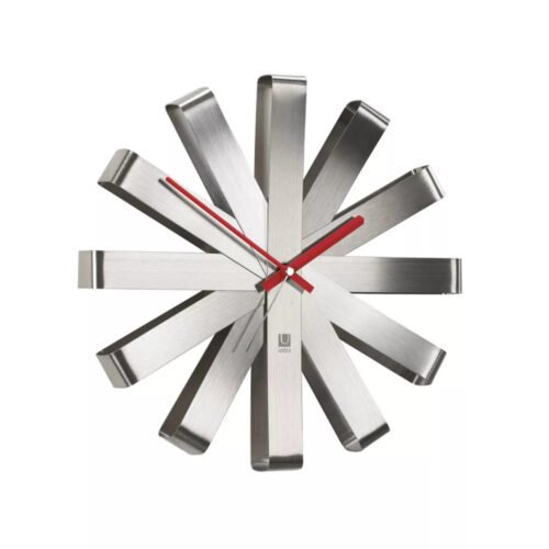 Ribbon Wood Wall Clock Steel - Umbra: Modern Indoor Analog Timepiece Novelty
