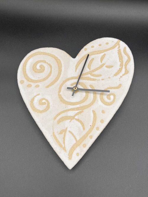 Rinssi Ruuben Heart Shaped Wall Clock, Handmade Pottery