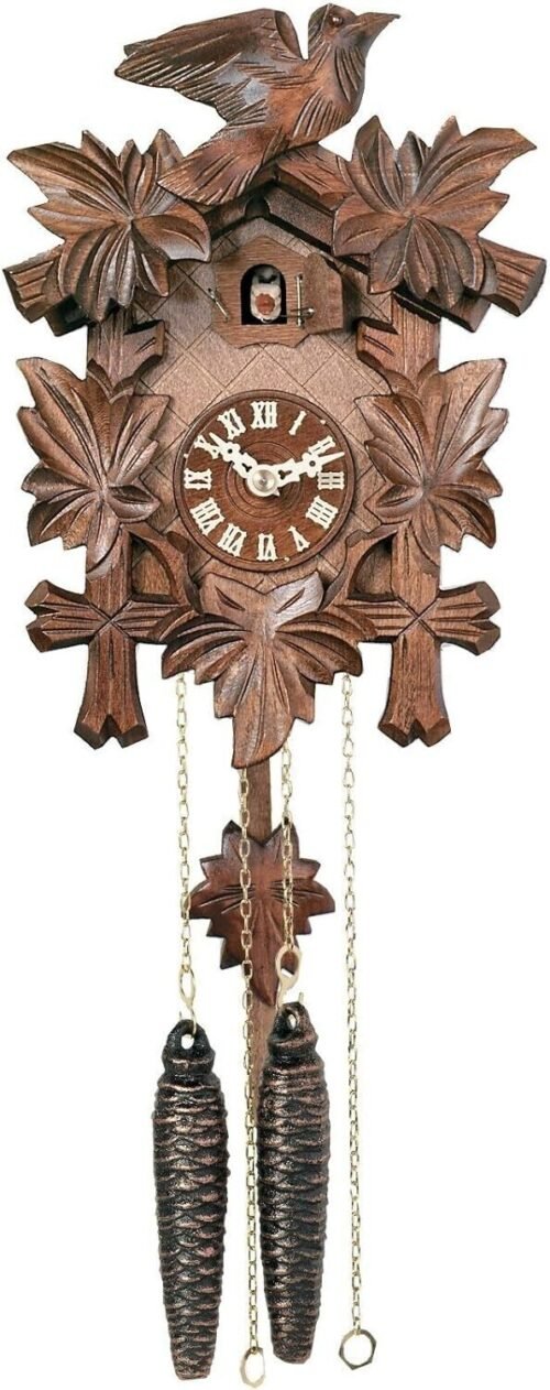 River City Clocks 11-09 9" One Day Hand-Carved Cuckoo Clock w/Five Maple Leaves