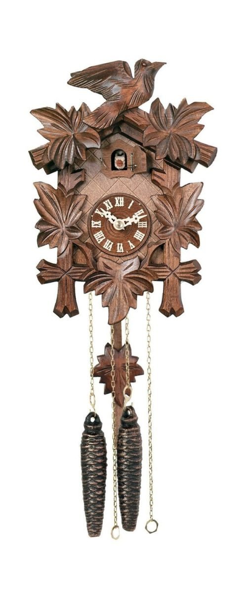 River City Clocks One Day Hand-Carved Cuckoo Clock with Five Maple Leaves & O...