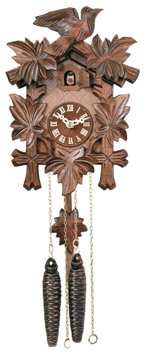 River City Clocks One Day Hand-Carved Cuckoo Clock with Five Maple Leaves & O...