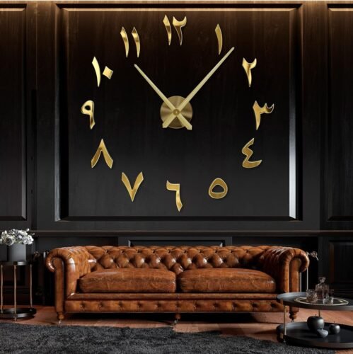 R&M ORIENT 3D Arabic Wall Clock Large Modern Mute DIY Frameless Decoration Gif