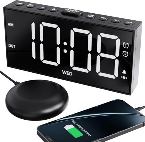 ROCAM Loud Alarm Clock for Heavy Sleepers Adults, Bed Shaker Alarm Clock for Bed