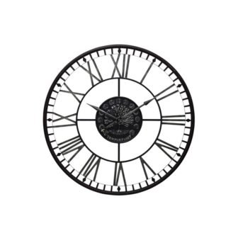 Roman Numeral Analog Aged Black Metal Wall Clock