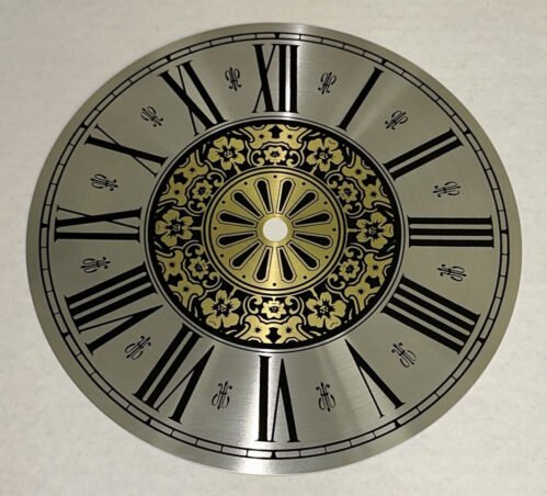 Roman Numeral Circle Clock Part Dial Face Floral Silver Gold Metal 8" Diameter