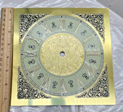 Roman Numeral Clock Dial Face Floral Silver Gold Metal 7 1/2" Square