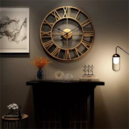 Roman Numerals Metal Iron Wall Clocks Round Accurate 3D Large Hanging Ornament
