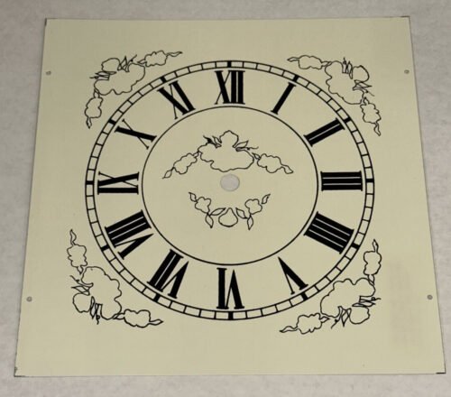 Roman Numeral Square Clock Part Dial Face Floral B&W Black White Metal 8.25" NOS