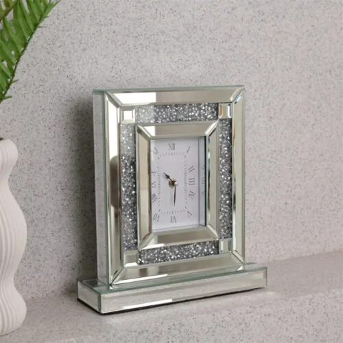 Roman Numerals Table Clock Tabletop Desk Clock Sparkle Crush Diamond Home Decor