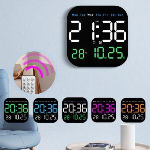 Romote Digital Large LED Mirror Wall Clock Alarm Temperature Humidity Square NEW