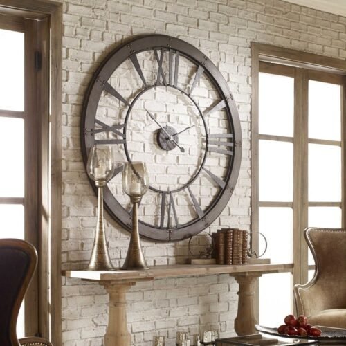 Ronan Oversized 60" Open Wall Clock Round Metal Rustic Farmhouse Large 06084