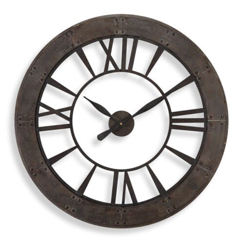 Ronan Rustic 40" Open Wall Clock Round Bronze Finish Metal ~ Uttermost 06085