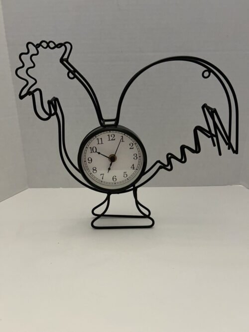 Rooster/Chicken Farm Black Wrought Iron Wire Clock Table Top or Hanging Works