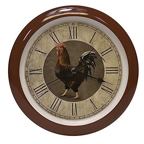 Rooster Farmhouse Collection Vintage Natural Brown 13 inch Sound Wall Clock