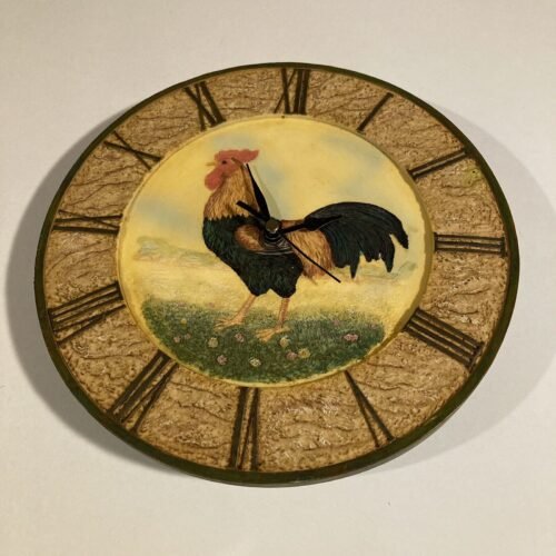 Rooster Resin Wall Clock Battery Operated Farmhouse Country 9” Diameter