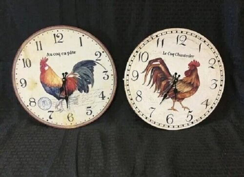 Rooster Wall Clocks, Set of 2, 13&1/4" in Diameter