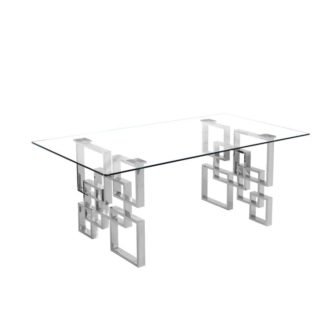 Rosa 47 in. Silver Rectangle Tempered Glass Top Coffee Table with Stainless...