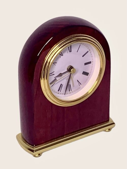 Rosewood Arch Table Quartz Clock Brass Alarm Movement Desk Office Corporate Gift