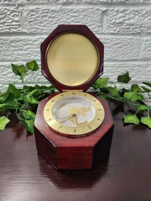 Rosewood Cherry Finish Table Top Clock w/ Lid & Globe Face