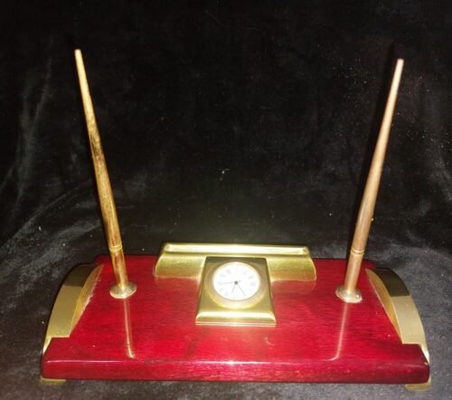 Rosewood Desk Pen Holder Clock Dinn Bros Needs Battery/ink