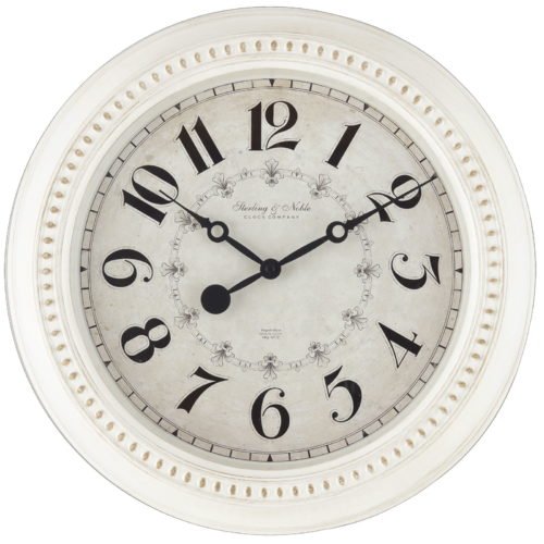 Round Antique White French Country Traditional Wall Clock with Arabic Numbers