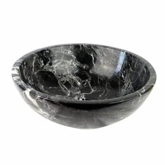 Round Marble Stone Vessel Sink in Black Zebra