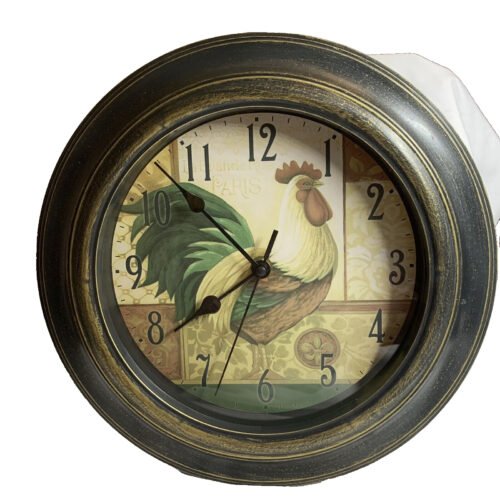 Round Rooster 12" Dia Wall Clock Secondhand Rustic Country Farmhouse AA Battery
