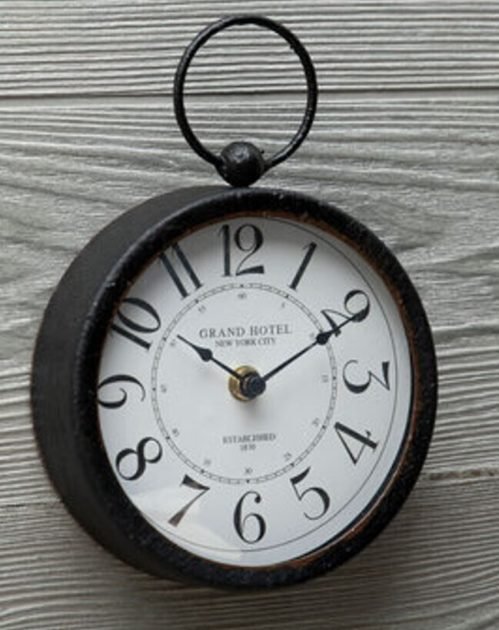 Round Vintage Distressed Black Metal Wall Clock Silent Grand Hotel Battery 8.69"
