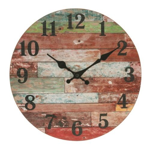 Rustic 12 Inch Round Wooden Wall Clock Battery Operated Vintage Farmhouse Wall D