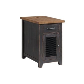 Rustic 16 in. Antique Black and Honey Chairside End Table with Power