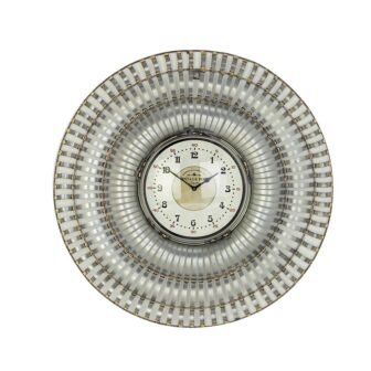 Rustic 31 in. Round Silver Iron and Wood Analog Wall Clock
