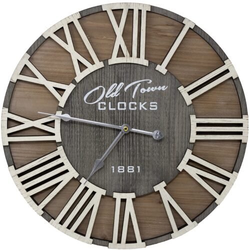 Rustic Farmhouse Roman Wooden Wall Clock 30" Silver Hands