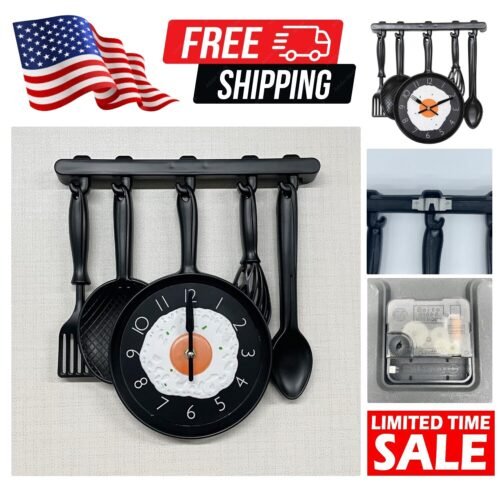 Rustic Frying Pan Wall Clock - 12'' Kitchen Decorative Clock for Café & Home