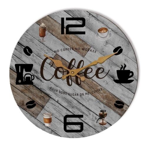 Rustic Kitchen Wall Clock Wooden Office Coffee Decor Wall Clocks 12 inches Si...