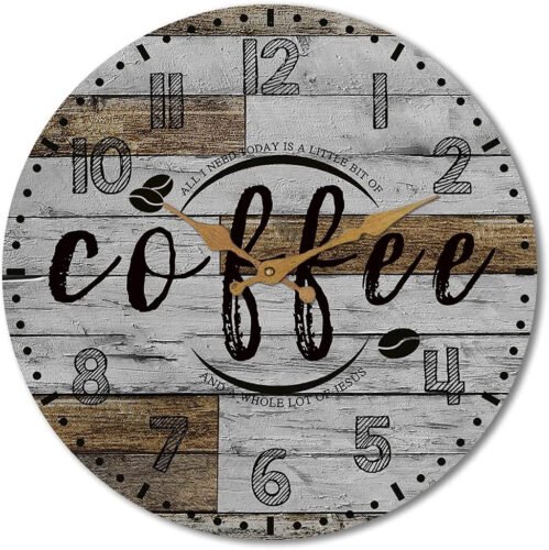 Rustic Kitchen Wall Clock Wooden Office Coffee Decor Wall Clocks 12 Inches Silen