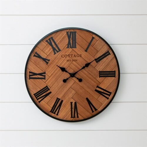 Rustic large Round Cottage Wooden Wall Clock - 23.5 inch