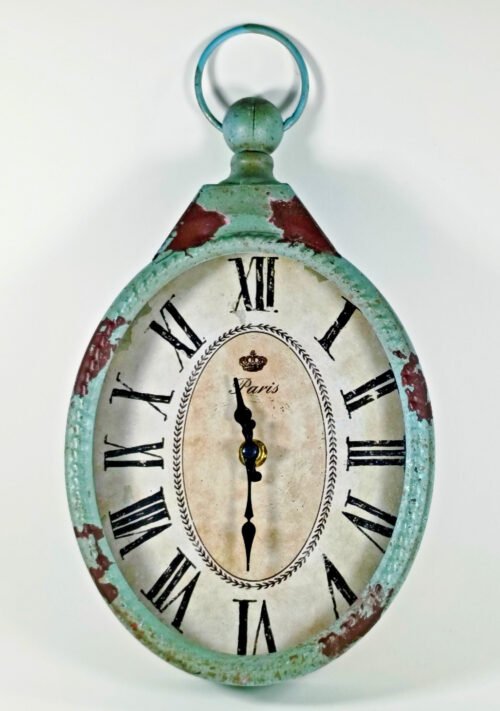 Rustic PARIS Wall Clock. 6.5" X 12". Distressed Look! Works!