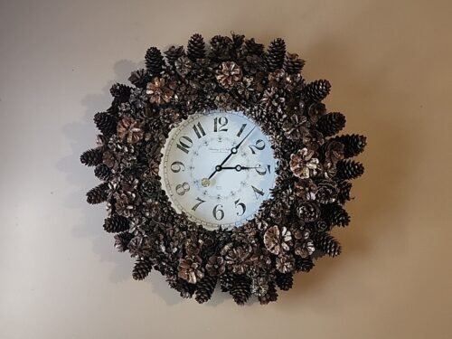 Rustic Pinecone Clock 26" Wide Clock Handmade Golden Shimmer Finish EXACT Org.
