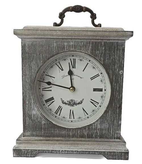 Rustic Shelf Clock 9x7" Quiet Silent Farmhouse Mantel Desk Wood Free Batteries