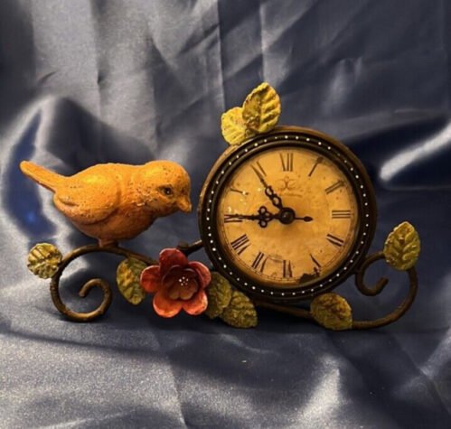 Rustic Table Clock -Bird on Metal Decorative Branch